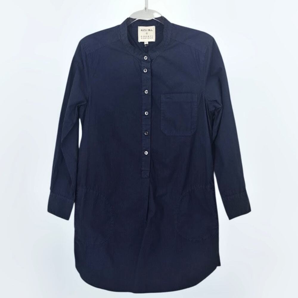 Alex Mill X Barneys NY Garment Dyed Popover Utility Shirt Dress Navy Size XS